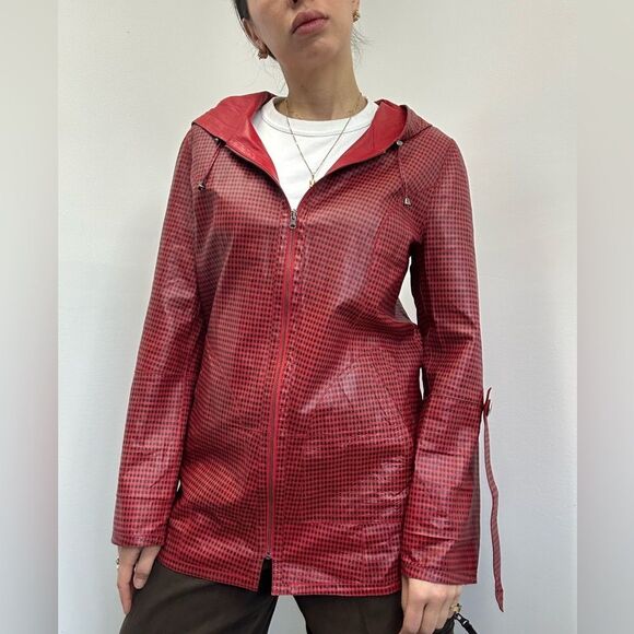 Kircilar Reversible Red Plaid Leather Coat Hooded Lightweight Size S - Picture 3 of 14